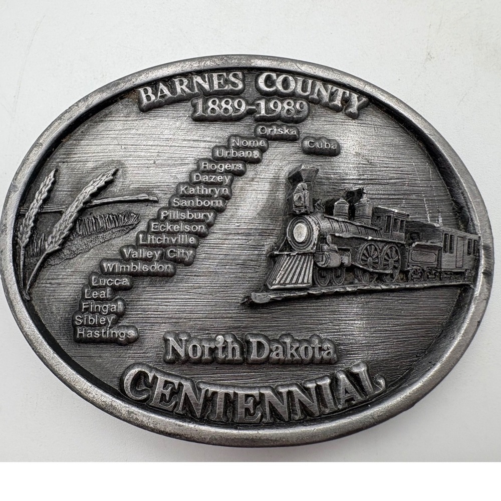 Barnes County North Dakota Centennial Belt Buckle 1989 Train Limited Edition